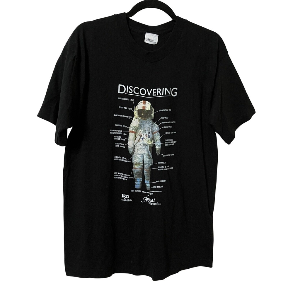 Vintage 1996 Smithsonian Apollo 15 Spacesuit T-Shirt Black Single Stitch Large